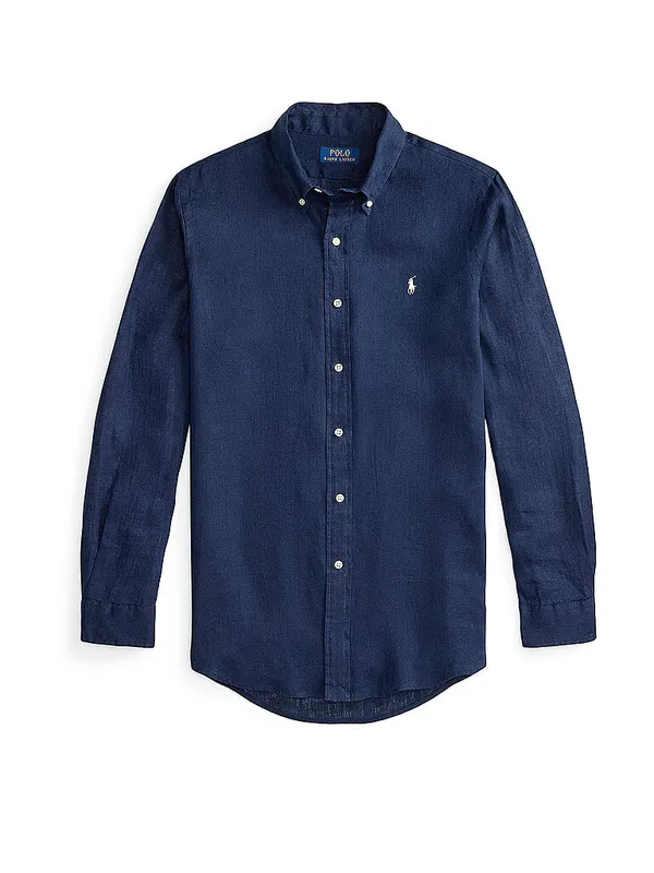 POLO RALPH LAUREN Camisa de lino Custom Fit azul oscuro | M