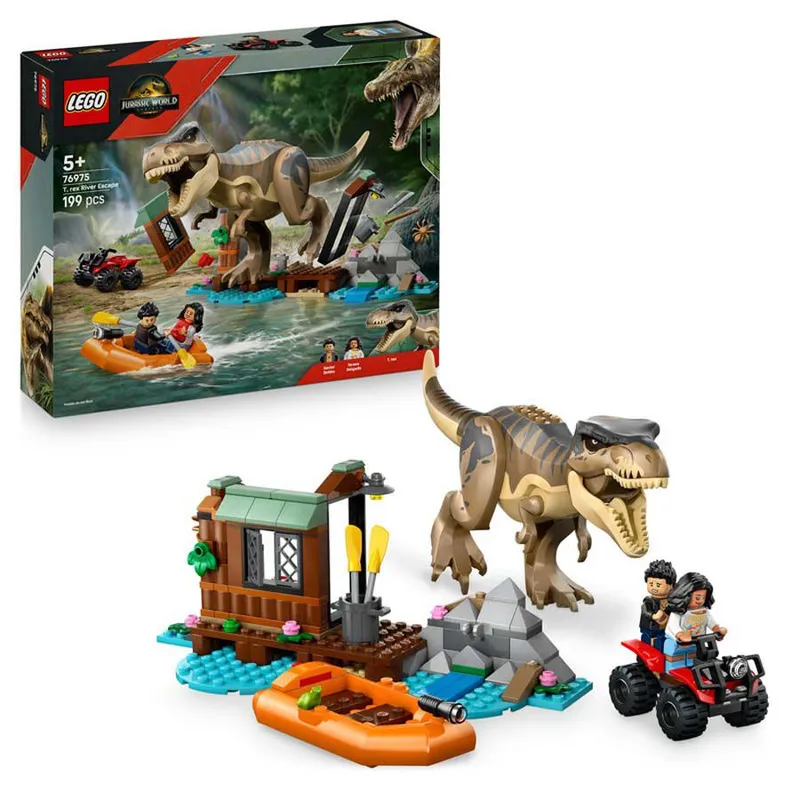 LEGO® Jurassic World Huida por el Río y T. rex a la Caza 76975