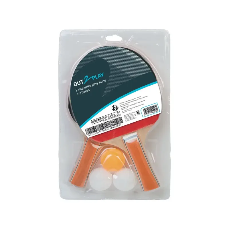 Raquetas de tenis de mesa + 3 pelotas Out2Play o2p (x2)