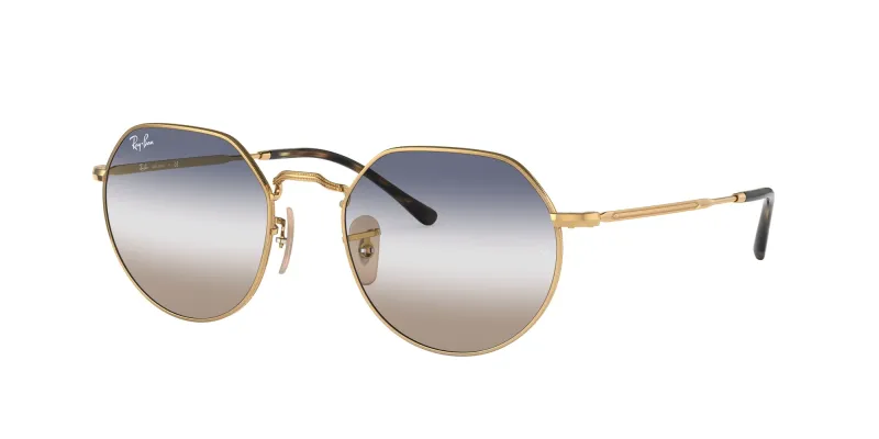 Ray - Ban Unisex Ray - Ban RB3565 JACK 001/GD Gafas de sol Metal Oro Azul Geométrico Normal Sombreado