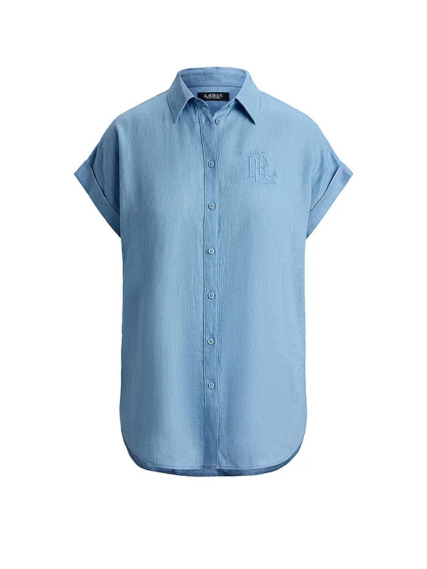 LAUREN RALPH LAUREN Blusa de lino azul | M