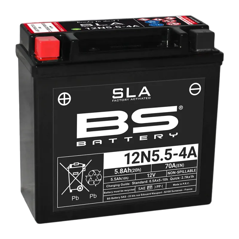 Batería de moto BS Battery SLA 12N5.5-4A - C (10Hr) - C (20Hr)