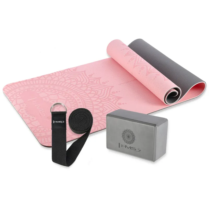 Tapis de yoga YM10 en TPE con ladrillo KJ02 y correa de yoga SJ02 HMS