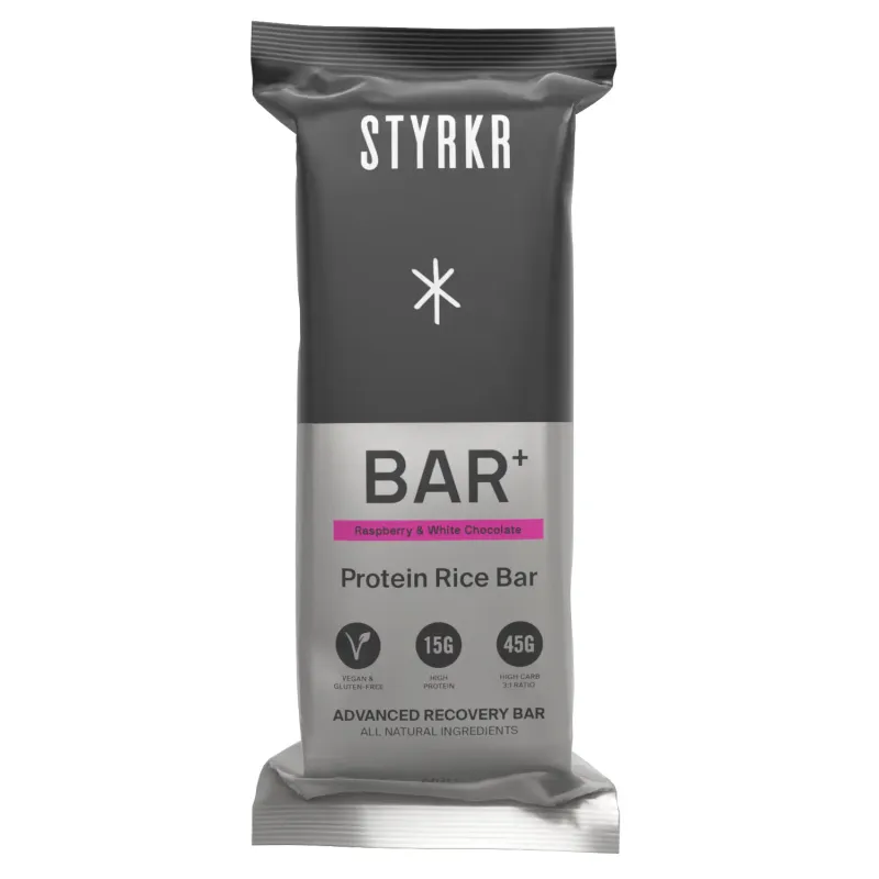Suplemento alimenticio de Frambuesa, Chocolate Blanco Styrkr BAR+